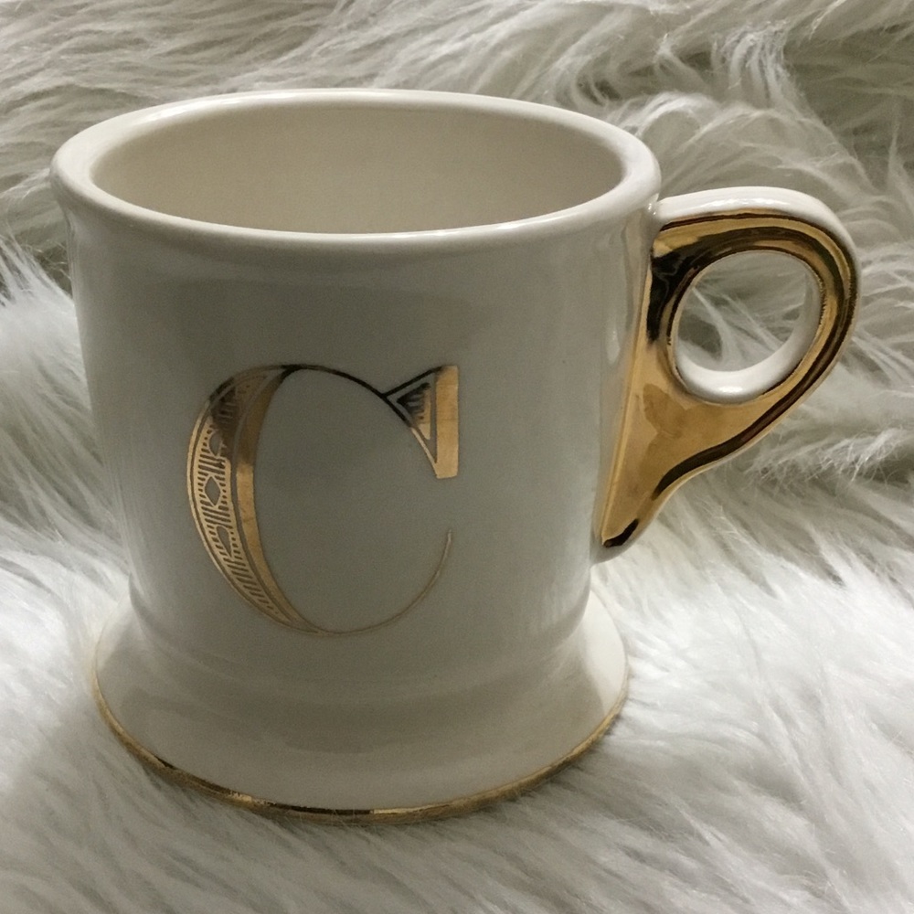 Anthropologie gold monogram C coffee tea cup